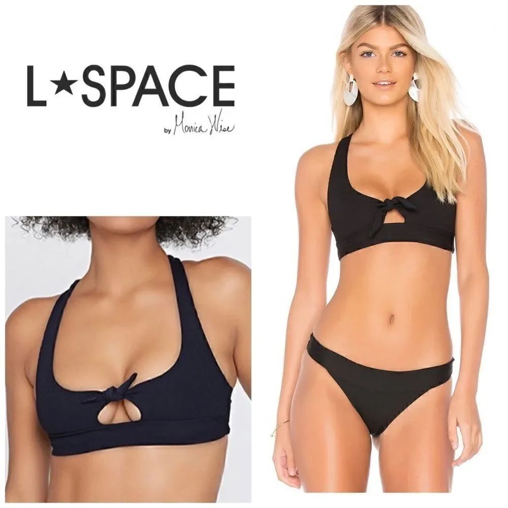 l*space black ribbed cut out bikini top. NWT